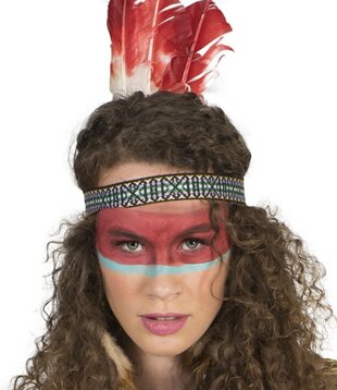 Native American headdress with red and white feathers