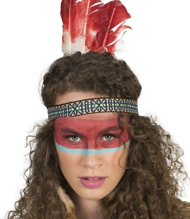 Native American headdress with red and white feathers
