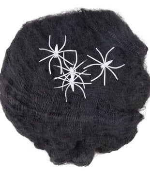 Spinnenweb 60 gr zwart met 4 witte spinnen