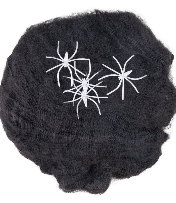 Spinnenweb 60 gr zwart met 4 witte spinnen