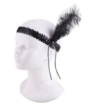 Charleston headband with a black feather