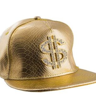 Gold baseball cap with a dollar sign