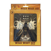 Boxed Western double holster set with 2 revolvers