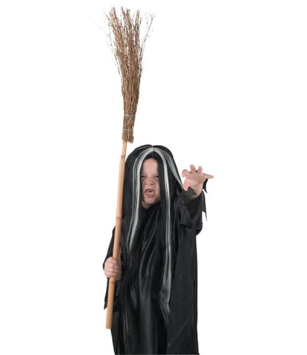 witch wig black with white lock