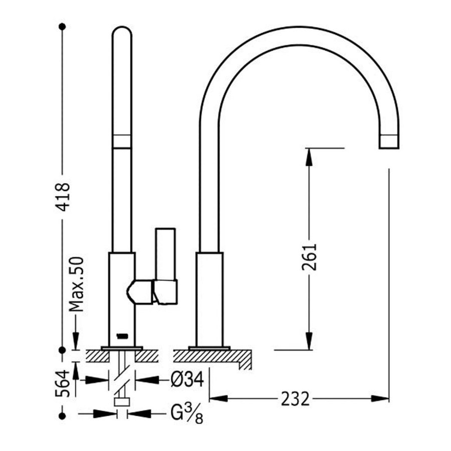 Keukenmengkraan Tres Class 1-Hendel Uitloop Gebogen 26 cm Rond Mat Zwart