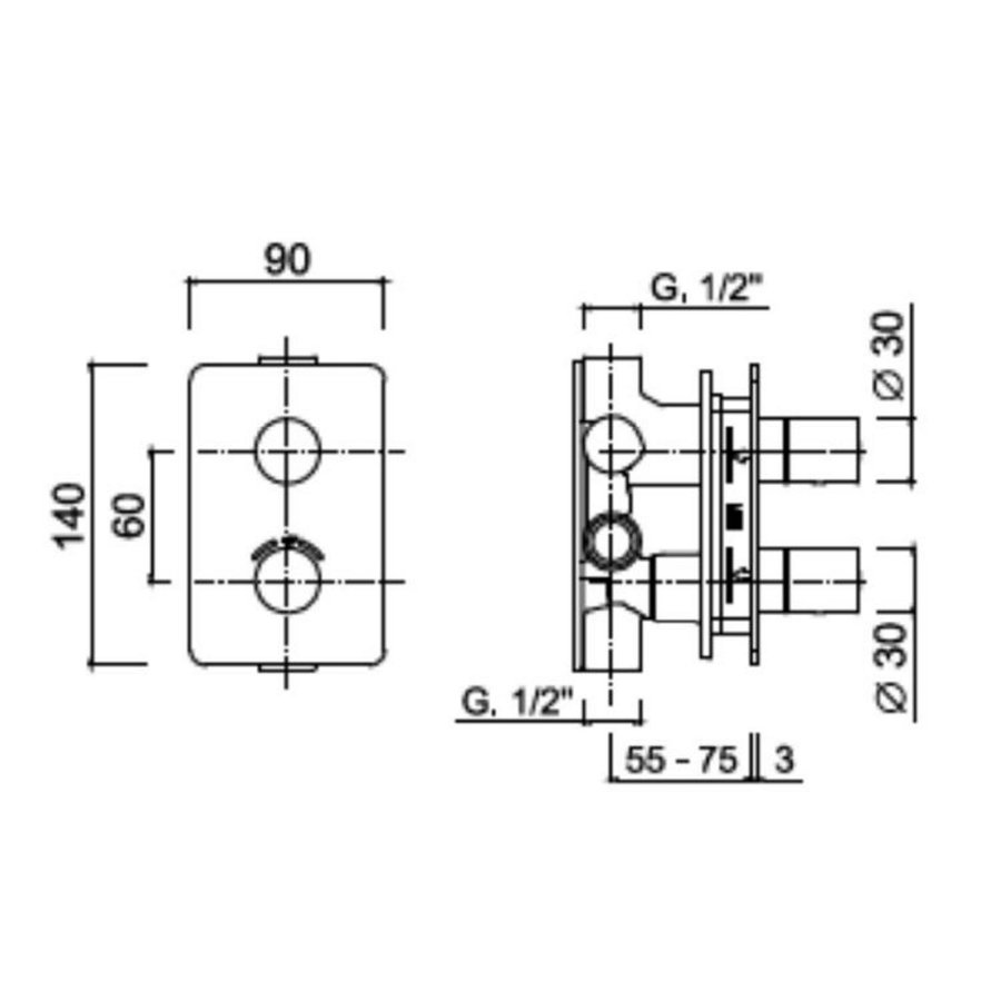 Douchekraan Sanimex Giulini Thermostatisch 2-weg Mat Zwart (Incl. Inbouwdeel)