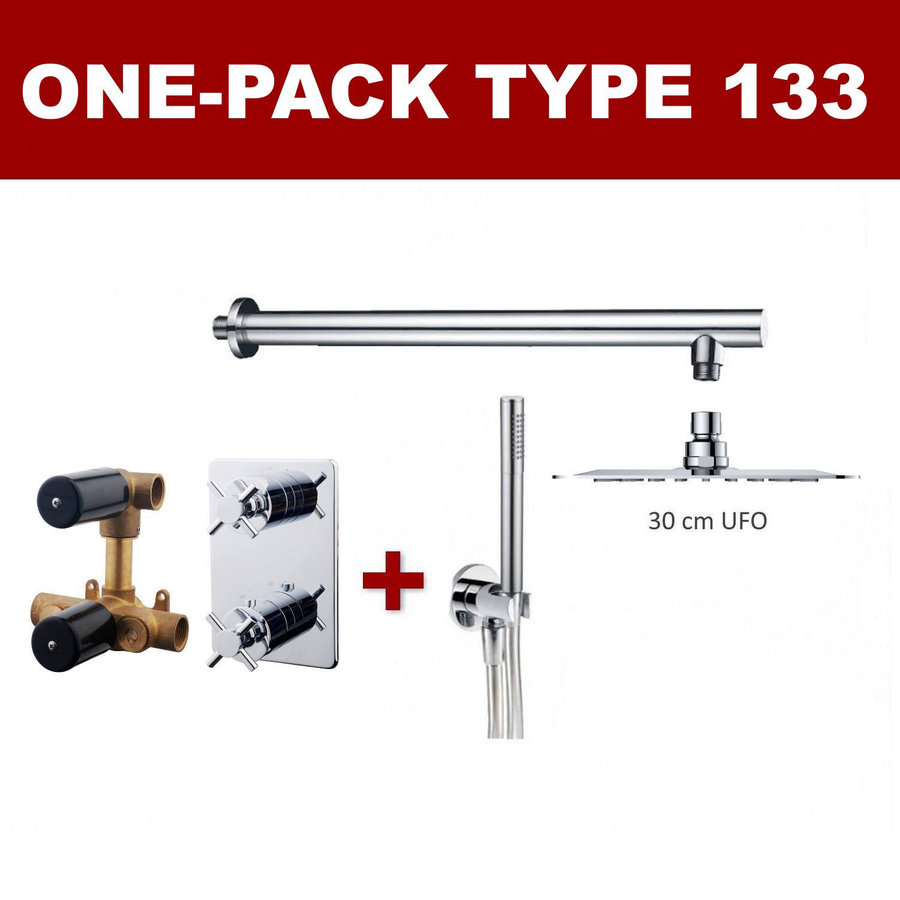 Thermostatische Inbouw Regendouche Set Wiesbaden Type 133 Wanddarm Ufo 30 cm Rond incl. Inbouwdeel