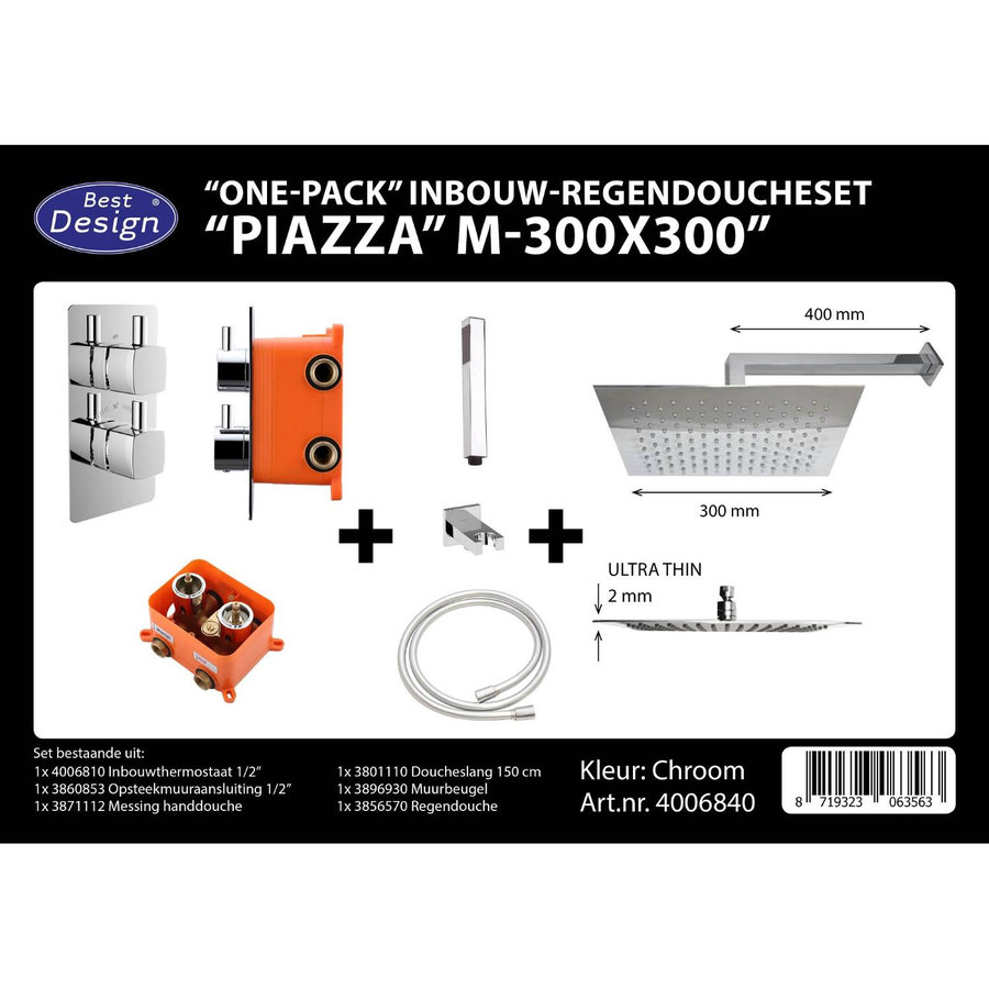 Inbouw Regendoucheset Best Design Piazza met Inbouwbox M-300 x 300