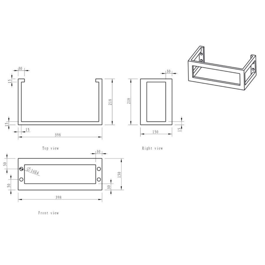 Montagebeugel Vierkant BWS 40x22x15 cm Rvs Mat Zwart