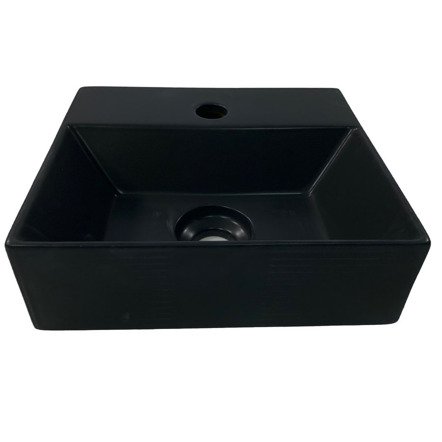 Fontein Salenzi Spy 40x30 cm Mat Zwart (inclusief bijpassende waste)