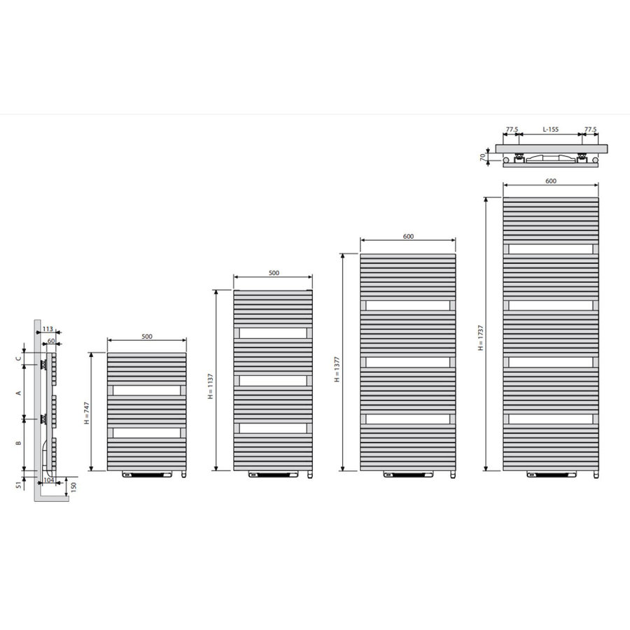 Elektrische Radiator met Blower Vasco Carre CB-EL-BL 50x113.7 cm 1750W Verkeerswit