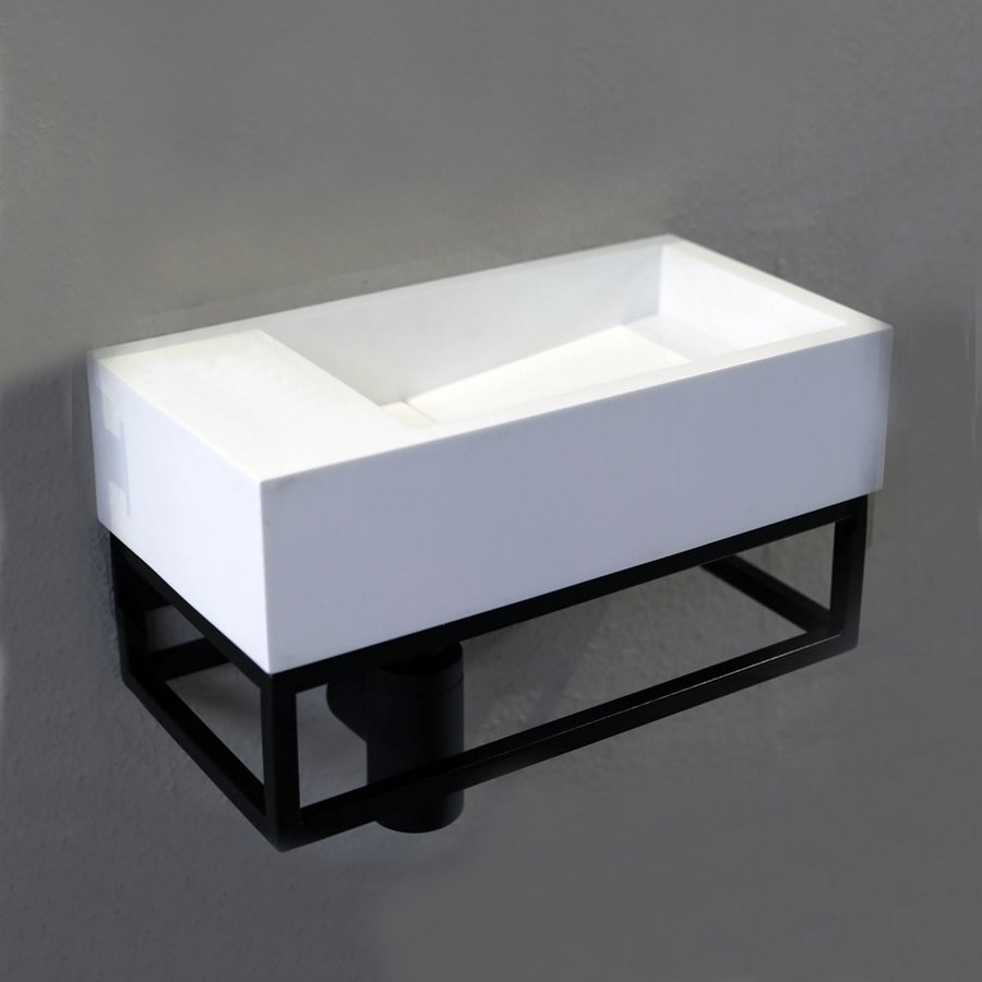 Fontein Luca Sanitair 35x18x9cm Solid Surface Zonder Kraangat Links Of Rechts Mat Antraciet