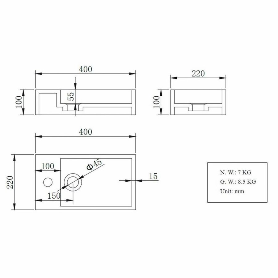 Fonteinset AQS Solid Black 40x22x10 cm met Mat Zwart Frame