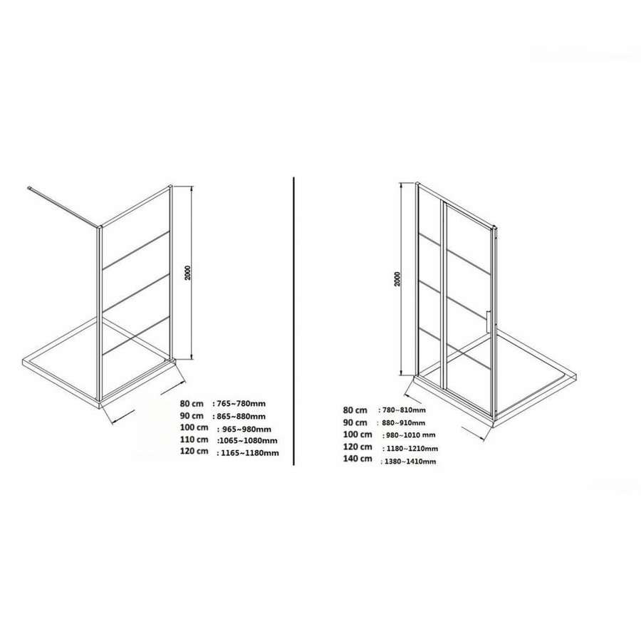 Aqua Splash Douchecabine Frame 80x90 cm 8 mm NANO Glas Mat Zwart Raster