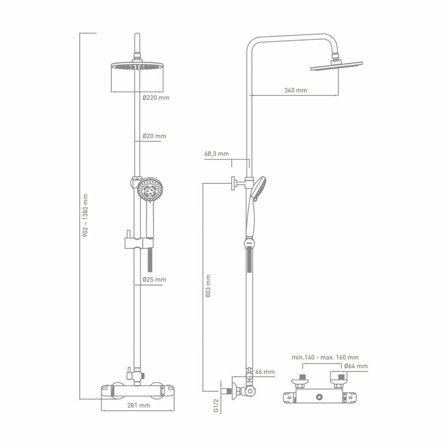 Douchekolom Go By Van Marcke Huran Compleet Rond Ø22cm Met Handdoucheset