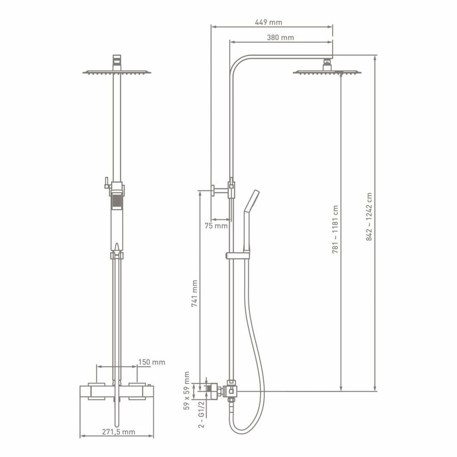 Douchekolom Go By Van Marcke Dukan Compleet Vierkant 25cm Met Handdoucheset