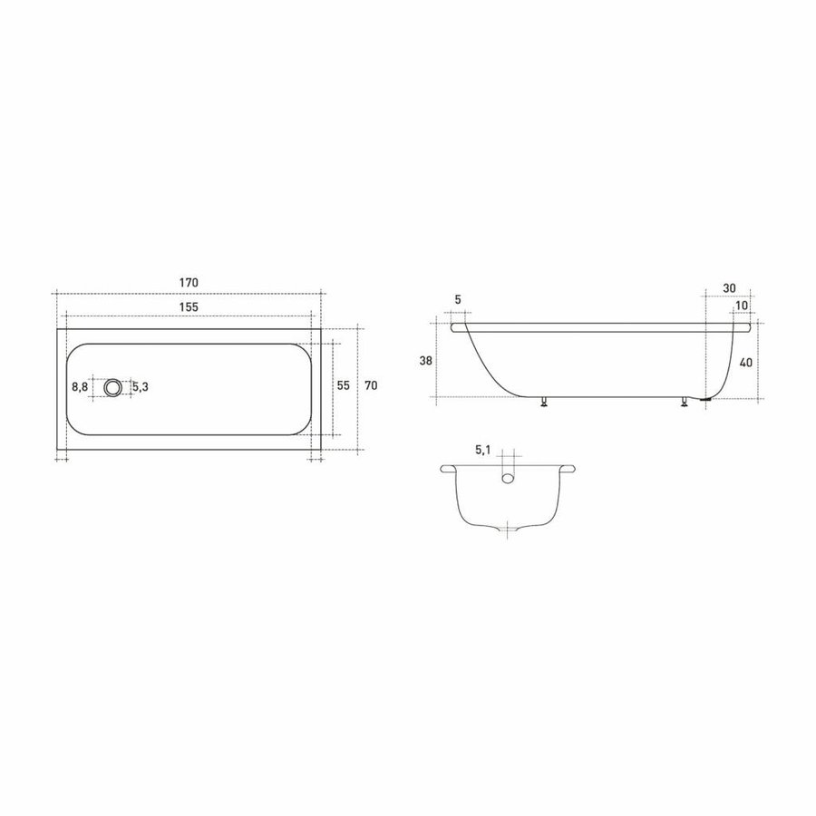 VM GO Isifix Ligbad 170x70cm Plaatstaal 40cm Diep Inclusief Potenstel