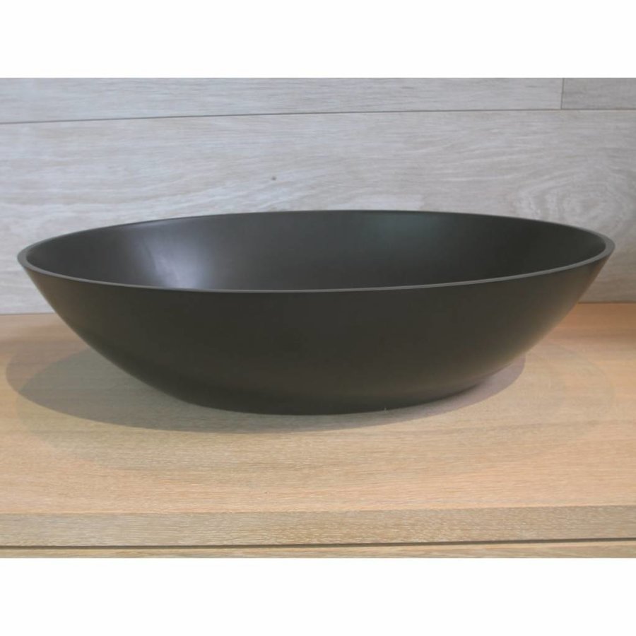 Waskom Luca Sanitair Ovaal 57x40x14cm Solid Surface 8mm Dik Antraciet