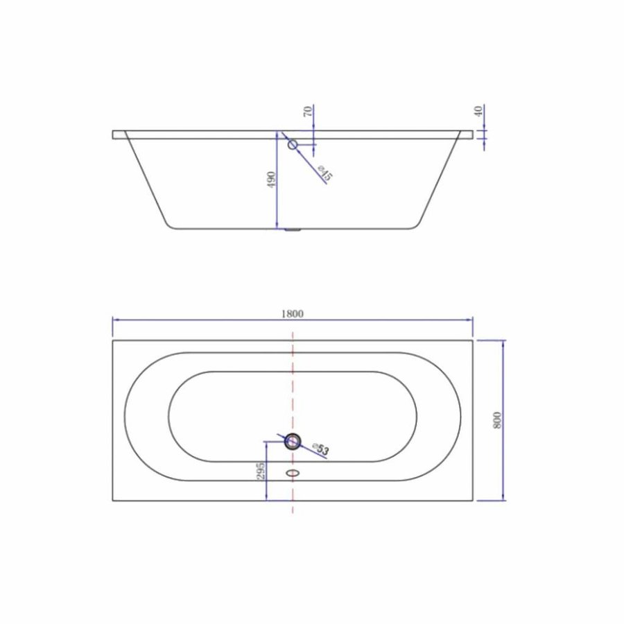 Ligbad Luca Sanitair Primo Inbouw Acryl 180x80x49cm Wit Inclusief Stelpoten