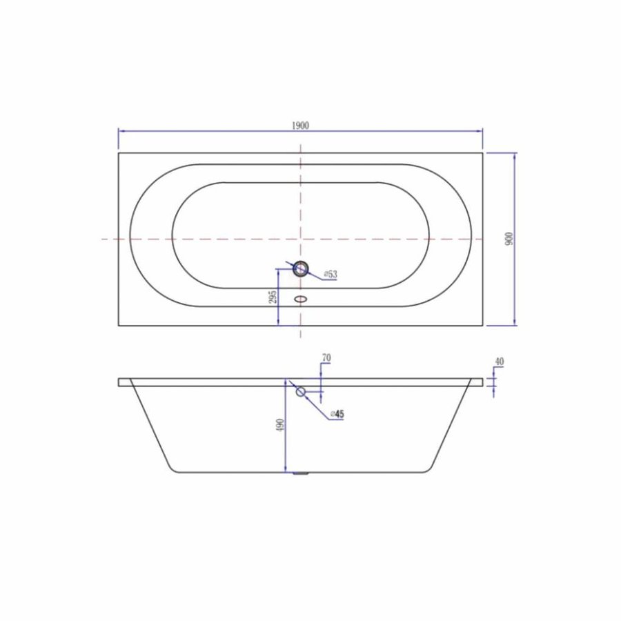 Ligbad Luca Sanitair Primo Inbouw Acryl 190x90x49cm Wit Inclusief Stelpoten