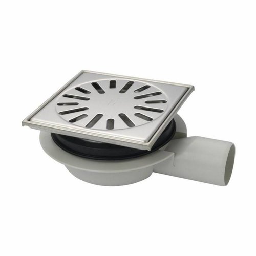 Doucheput Aquaberg ABS Vloerput RVS Opzetstuk RVS Rooster Laag Model Zijuitlaat 50mm 150x150mm PPC Reukafsluiter 