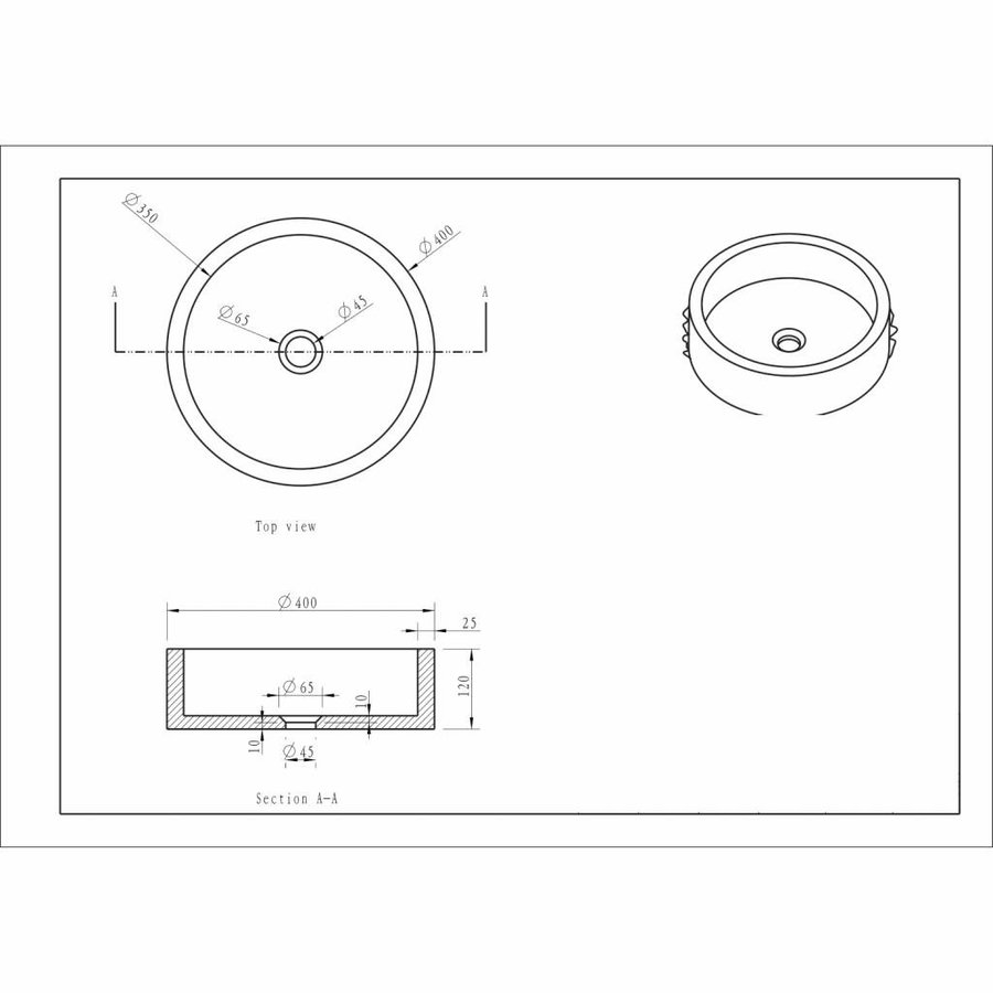 AQS Opzetwastafel Hardsteen Hamerslag Rond 40x12 cm Zwart