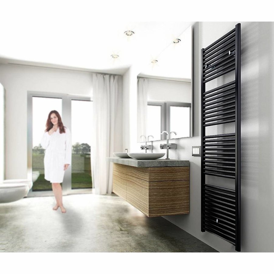 AQS Sierradiator Elvira 60x181 cm Middenonder Aansluiting Mat Zwart