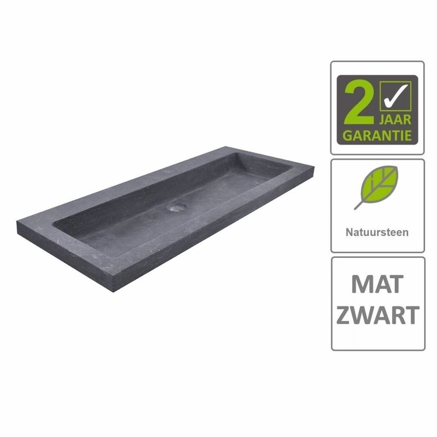 AQS Wastafel Hardsteen 100x46x5 cm 0 Kraangaten Mat Zwart