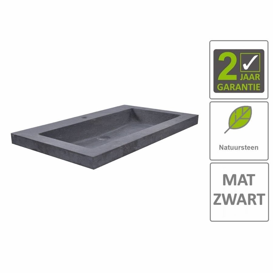 AQS Wastafel Hardsteen 60x46x5 cm 1 Kraangat Mat Zwart