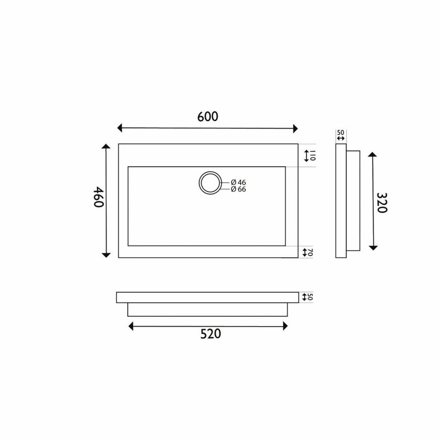 AQS Wastafel Hardsteen 60x46x5 cm 0 Kraangaten Mat Zwart