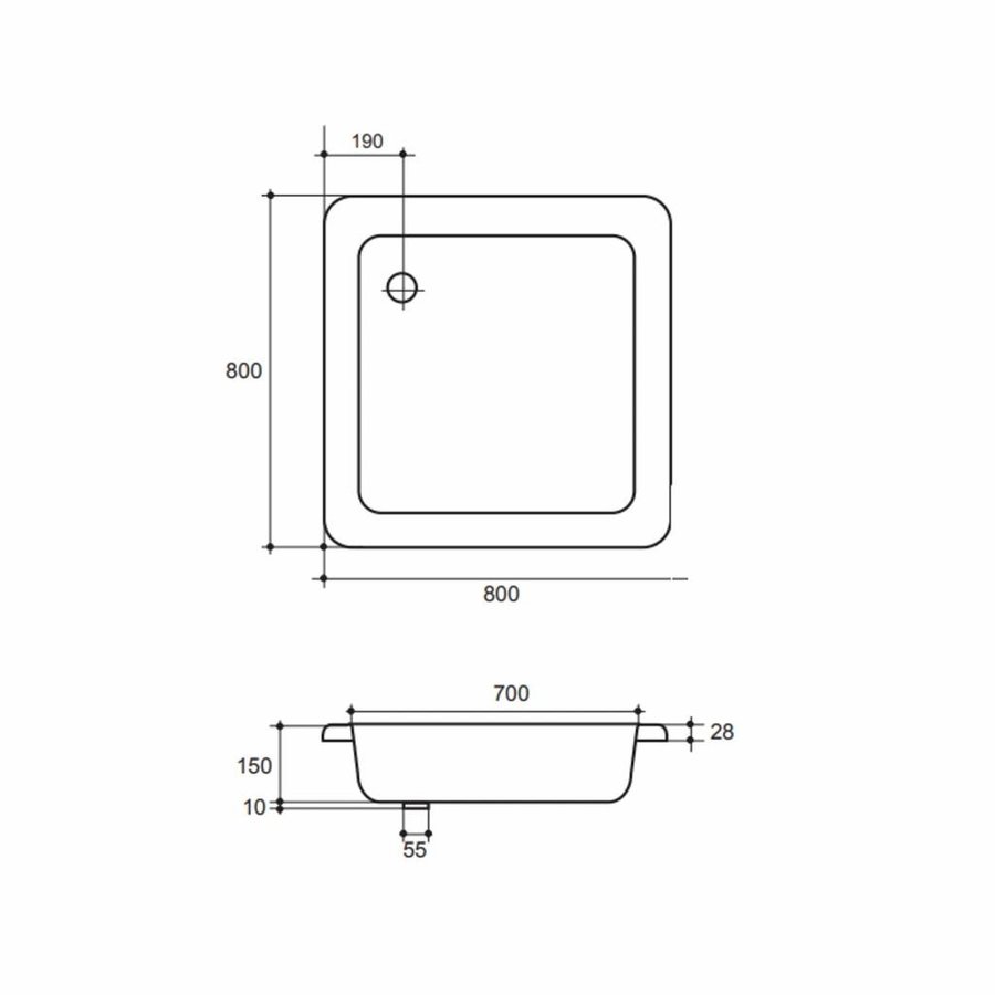 Douchebak VM Isifix 80x80x15cm Plaatstaal Vierkant Voor Inbouwmontage