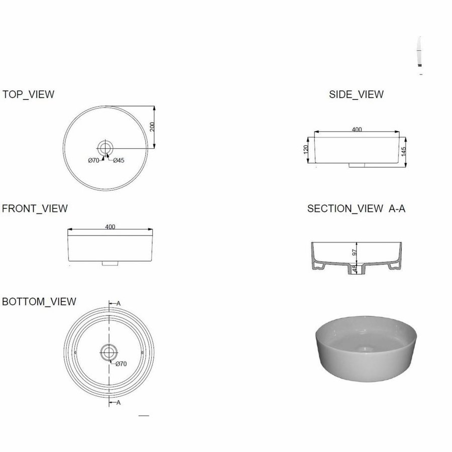 AQS Waskom Mono Opzet Model Rond Diameter 40cm Mat Zwart