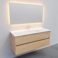 Badkamermeubel AQS Helsinki 120x46cm Keramiek Midden Wood Washed Oak 2 Laden (1 kraangat)