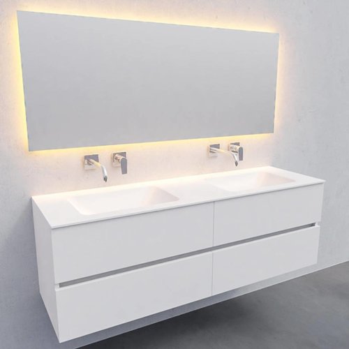 Badkamermeubel Solid Surface AQS Oslo 150x46 cm Dubbel Mat Wit 4 Laden (0 kraangaten) 