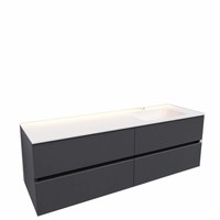 Badkamermeubel Solid Surface AQS Oslo 150x46 cm Rechts Mat Antraciet 4 Laden (met 1 kraangat)