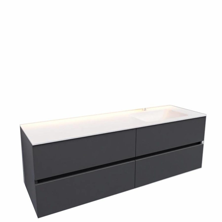 Badkamermeubel Solid Surface AQS Oslo 150x46 cm Rechts Mat Antraciet 4 Laden (met 1 kraangat)