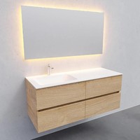 Badkamermeubel Solid Surface AQS Oslo 120x46 cm Links Wood Washed Oak 4 Laden (met 1 kraangat)