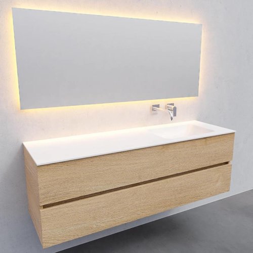 Badkamermeubel Solid Surface AQS Oslo 150x46 cm Rechts Wood Washed Oak (0 kraangaten) 