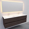 Badkamermeubel Solid Surface AQS Oslo 150x46 cm Dubbel Wood Dark Brown (2 kraangaten)