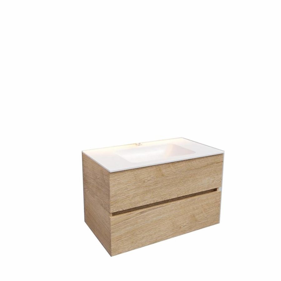 Badkamermeubel Solid Surface AQS Oslo 80x46 cm Wood Washed Oak (1 kraangat)