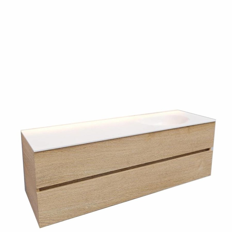 Badkamermeubel Solid Surface AQS Stockholm 150x46 cm Rechts Wood Washed Oak (0 kraangaten)