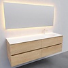 Badkamermeubel Solid Surface AQS Stockholm 150x46 cm Rechts Wood Washed Oak 4 Laden (met 1 kraangat)