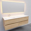 Badkamermeubel Solid Surface AQS Stockholm 150x46 cm Links Wood Washed Oak 4 Laden (met 1 kraangat)