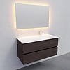 Badkamermeubel Solid Surface AQS Stockholm 100x46 cm Rechts Wood Dark Brown (1 kraangat)