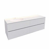 Badkamermeubel Solid Surface AQS Stockholm 150x46 cm Links Mat Wit 4 Laden (zonder kraangaten)