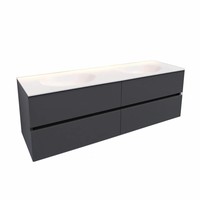 Badkamermeubel Solid Surface AQS Stockholm 150x46 cm Dubbel Mat Antraciet 4 Laden (zonder kraangaten)