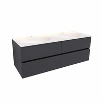 Badkamermeubel Solid Surface AQS Stockholm 150x46 cm Dubbel Mat Antraciet 4 Laden (met 2 kraangaten)