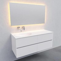 Badkamermeubel Solid Surface AQS Stockholm 120x46 cm Links Mat Wit 4 Laden (zonder kraangaten)