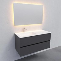 Badkamermeubel Solid Surface AQS Oslo 100x46 cm Links Mat Antraciet (met 1 kraangat)