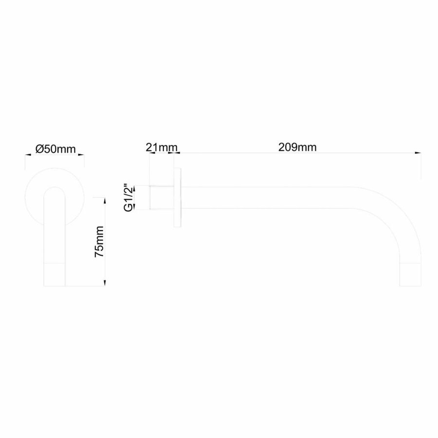 AQS Wastafelkraan Fit Rond 18mm Uitloop 20cm Mat Zwart